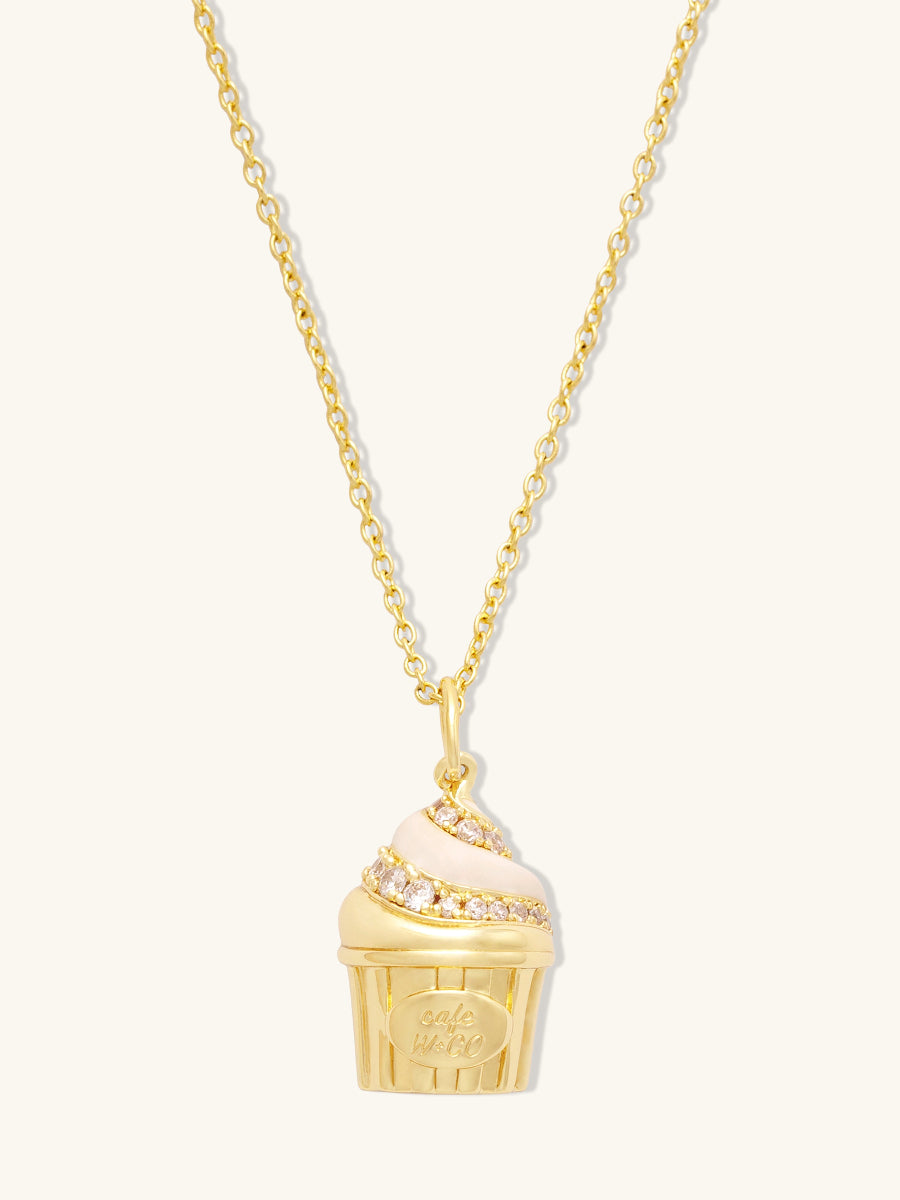 Cafe W+Co Sundae Cup Necklace | Natural Gemstone/Enamel | 14K Gold Plated Brass