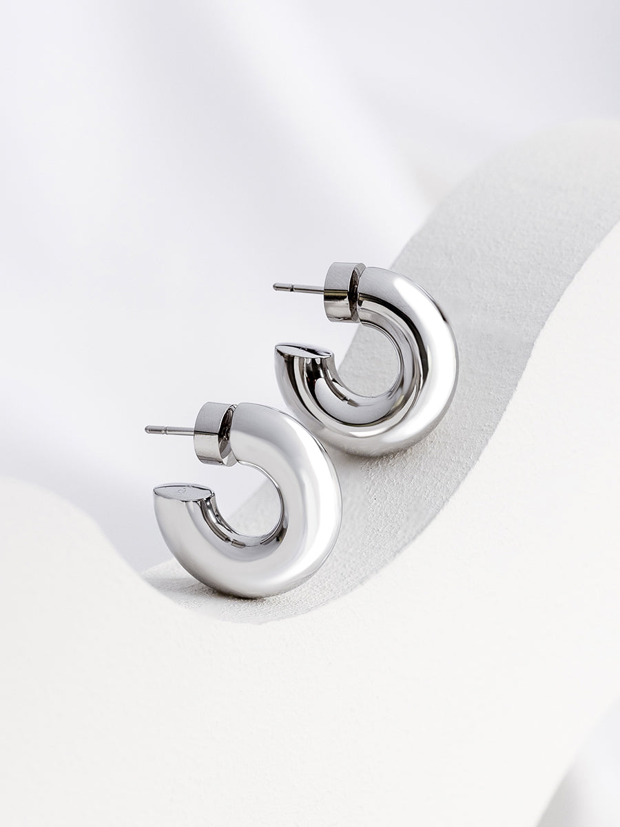 Hailey Nano Hoop 9mm Earrings  | Silver Rhodium Plated Brass