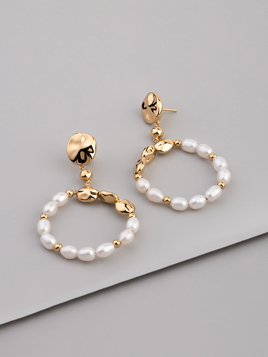 Pearl Baroque Hoop Earrings  | Freshwater Pearl | 14K Gold Vermeil