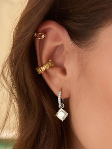 Ravioli Charm Huggie Earrings | 5A Grade Cubic Zirconia | Silver Rhodium Plated Brass