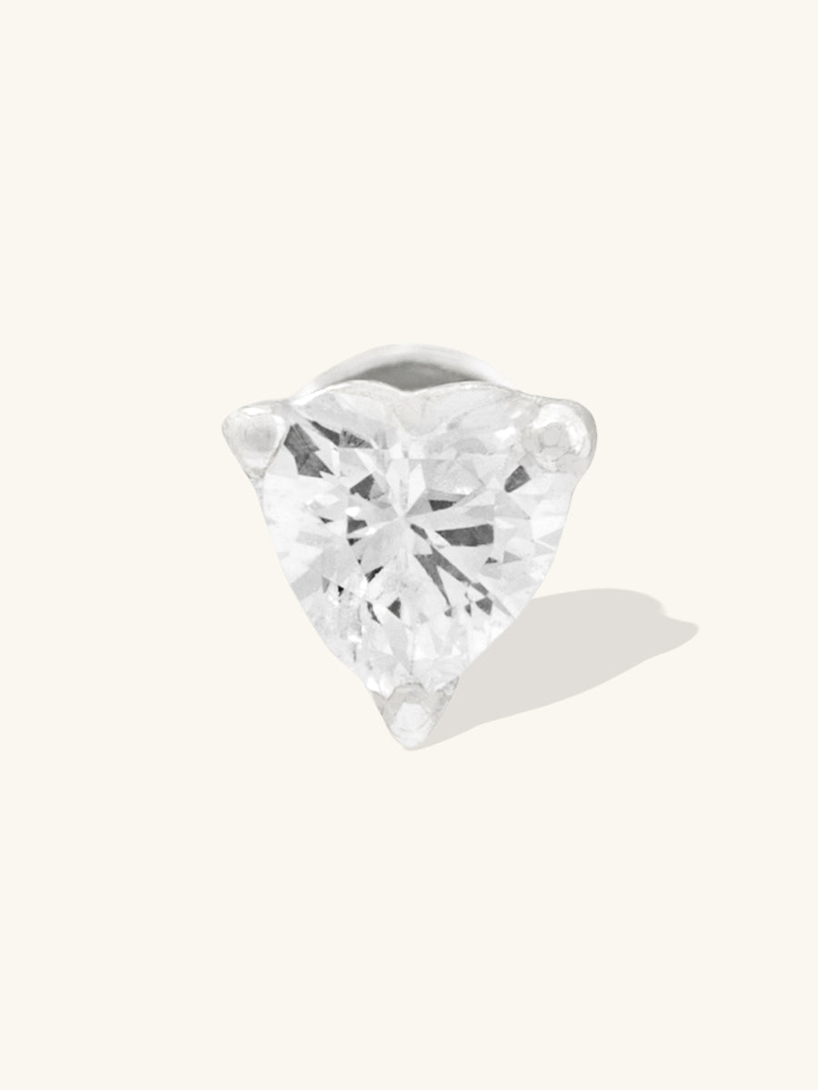 Heart 3mm Flat Back Earring | 5A Grade Cubic Zirconia | Silver Rhodium Plated Brass