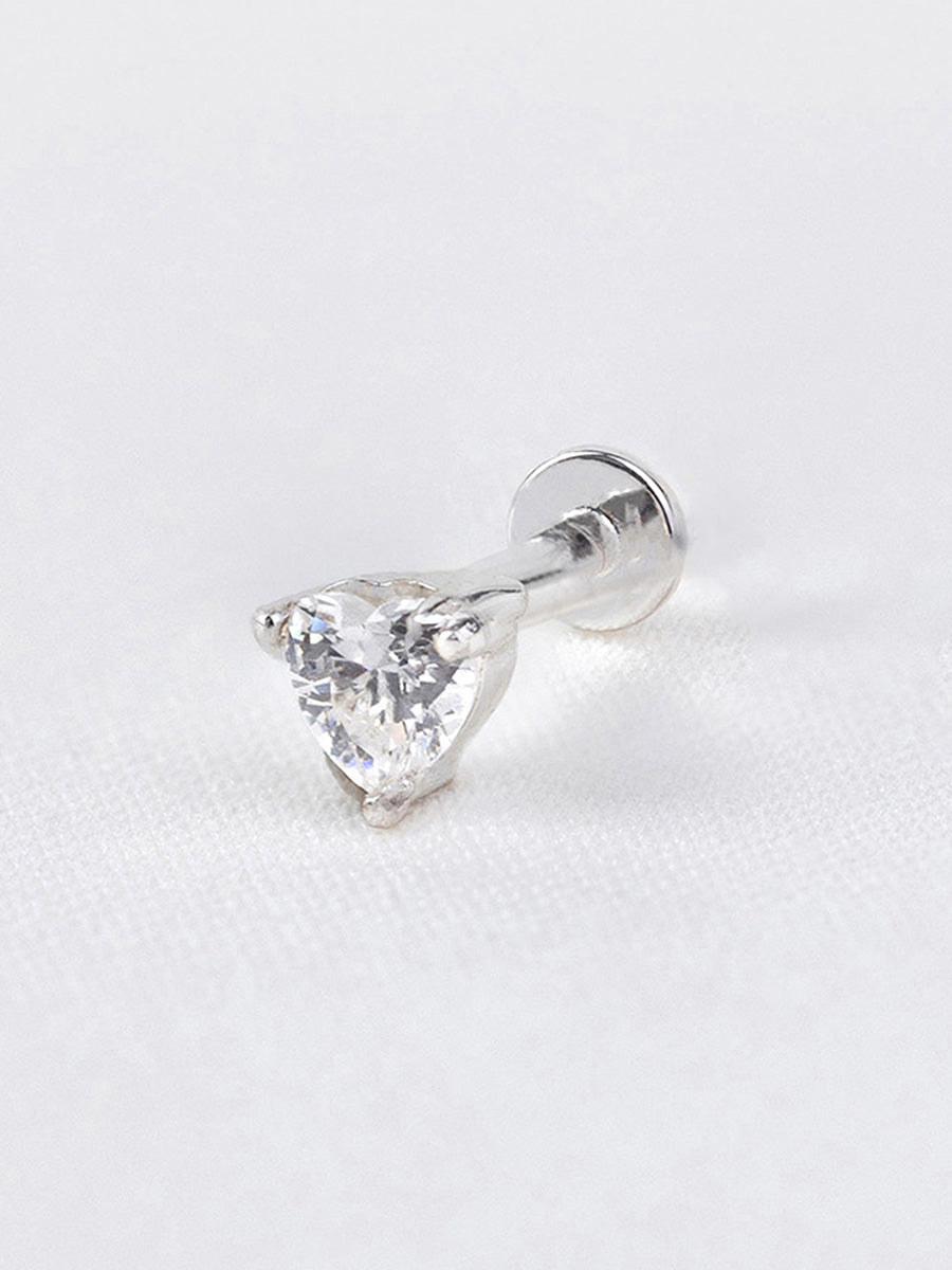 Heart 3mm Flat Back Earring | 5A Grade Cubic Zirconia | Silver Rhodium Plated Brass