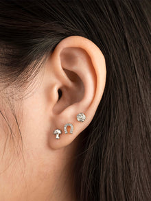 Mushroom Flat Back Earring | 5A Grade Cubic Zirconia | Silver Rhodium Plated Brass