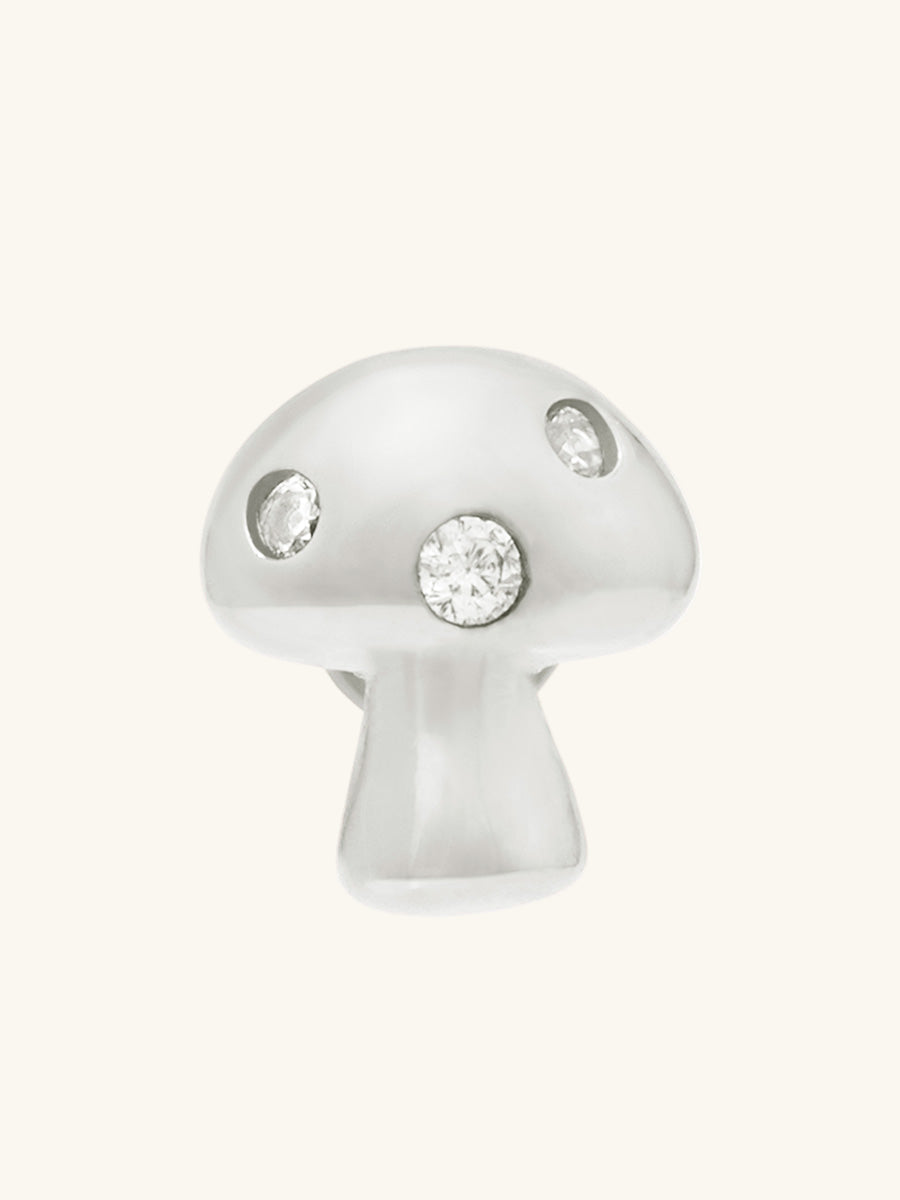 Mushroom Flat Back Earring | 5A Grade Cubic Zirconia | Silver Rhodium Plated Brass