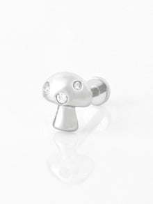 Mushroom Flat Back Earring | 5A Grade Cubic Zirconia | Silver Rhodium Plated Brass