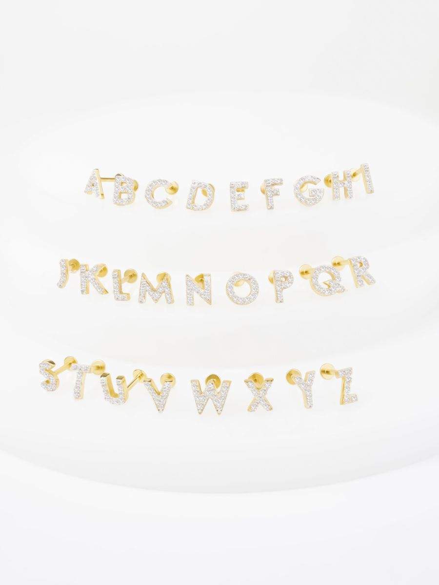 Alphabet Pave Flat Back Earring | 14K Gold Plated Brass