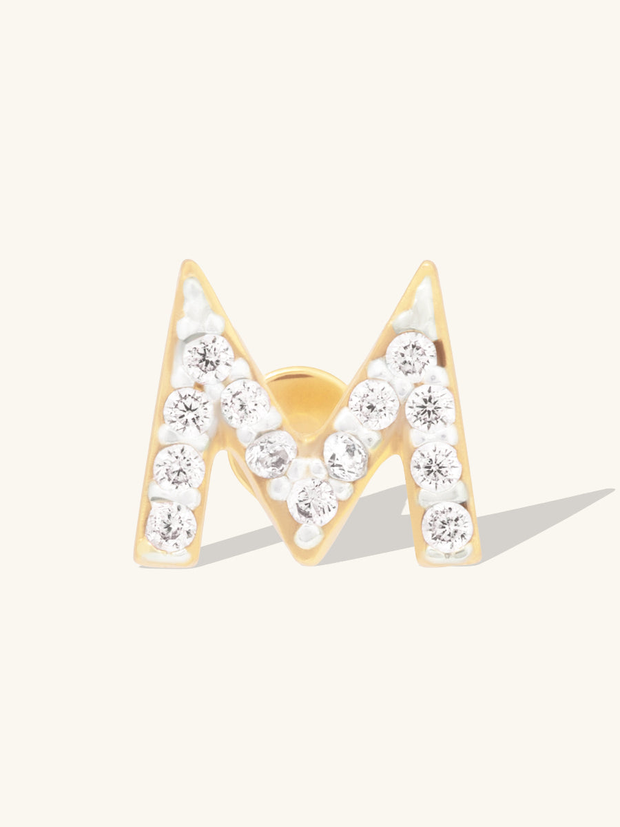 Alphabet Pave Flat Back Earring | 14K Gold Plated Brass