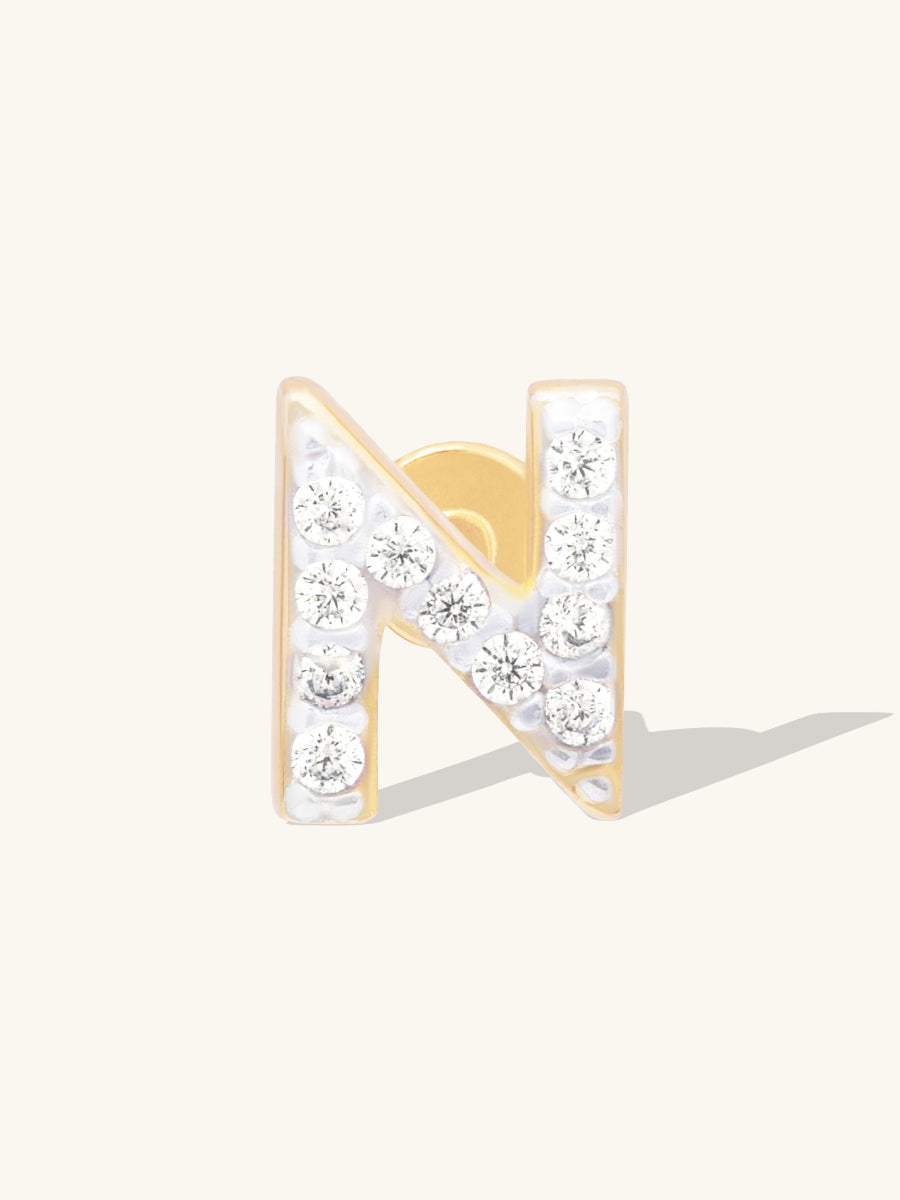 Alphabet Pave Flat Back Earring | 14K Gold Plated Brass