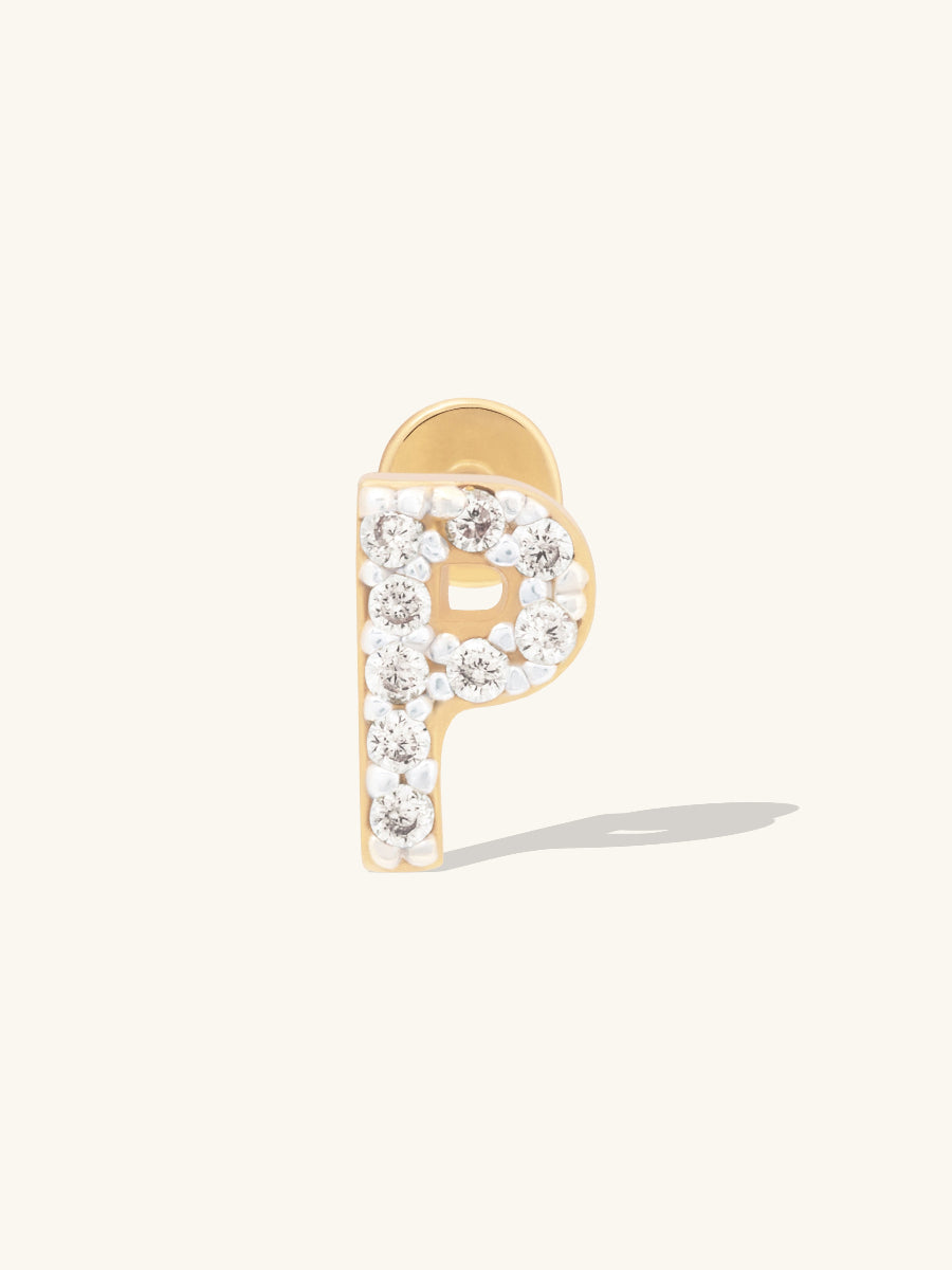 Alphabet Pave Flat Back Earring | 14K Gold Plated Brass