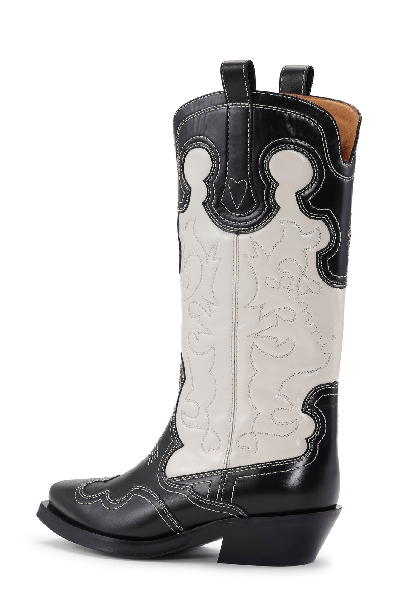 White Mid Shaft Embroidered Western Boots | Black/Egret