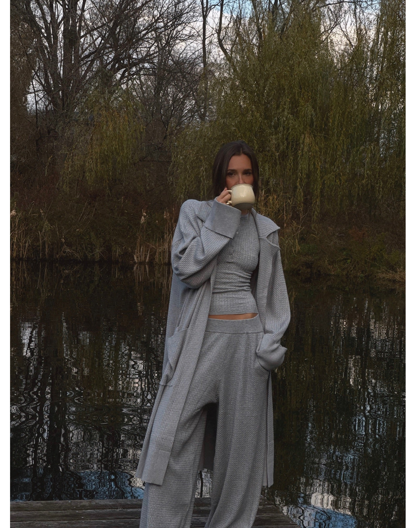 Wide Leg Pull On Pant | Heather Grey