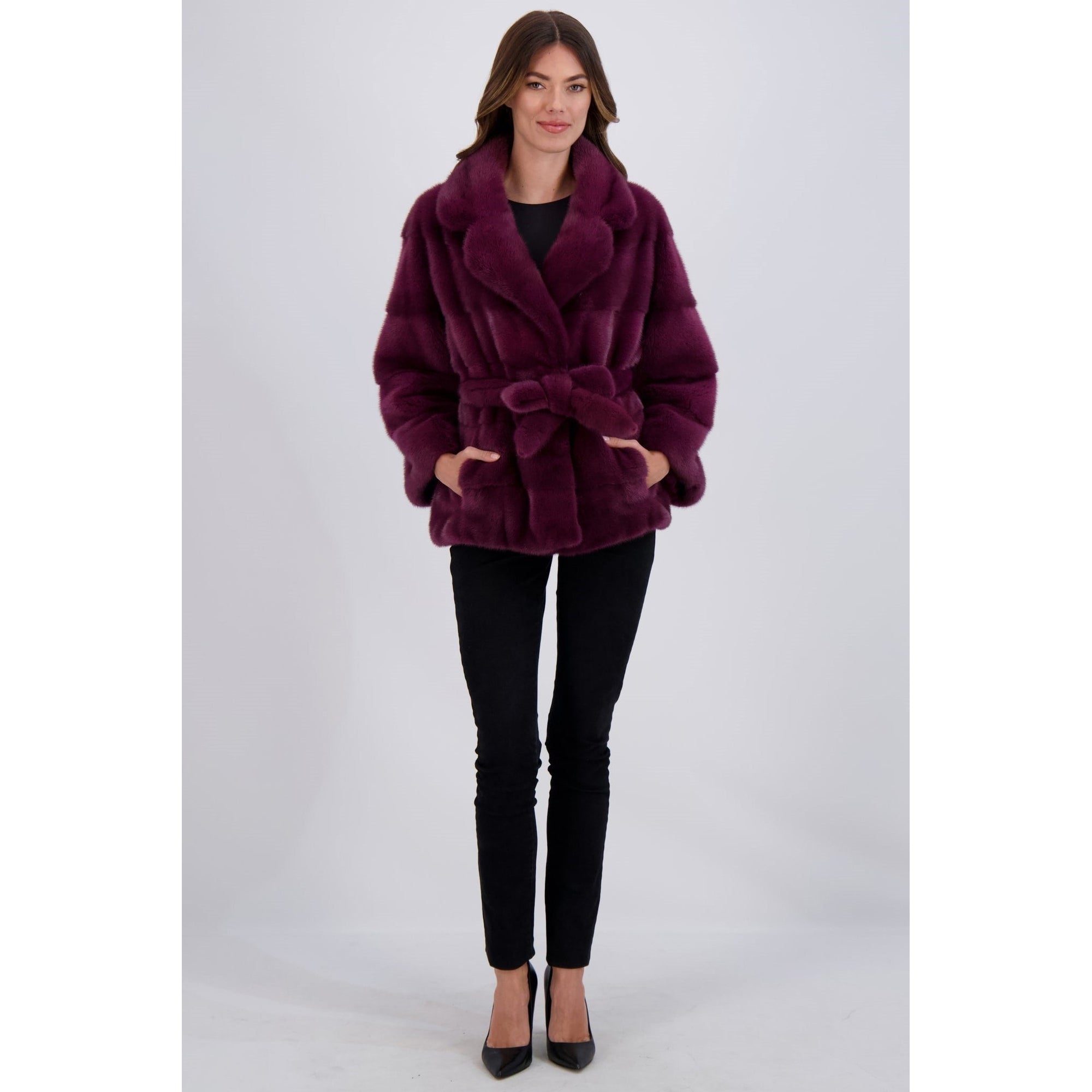 Women | Mink Jacket, Mink Belt | Magenta