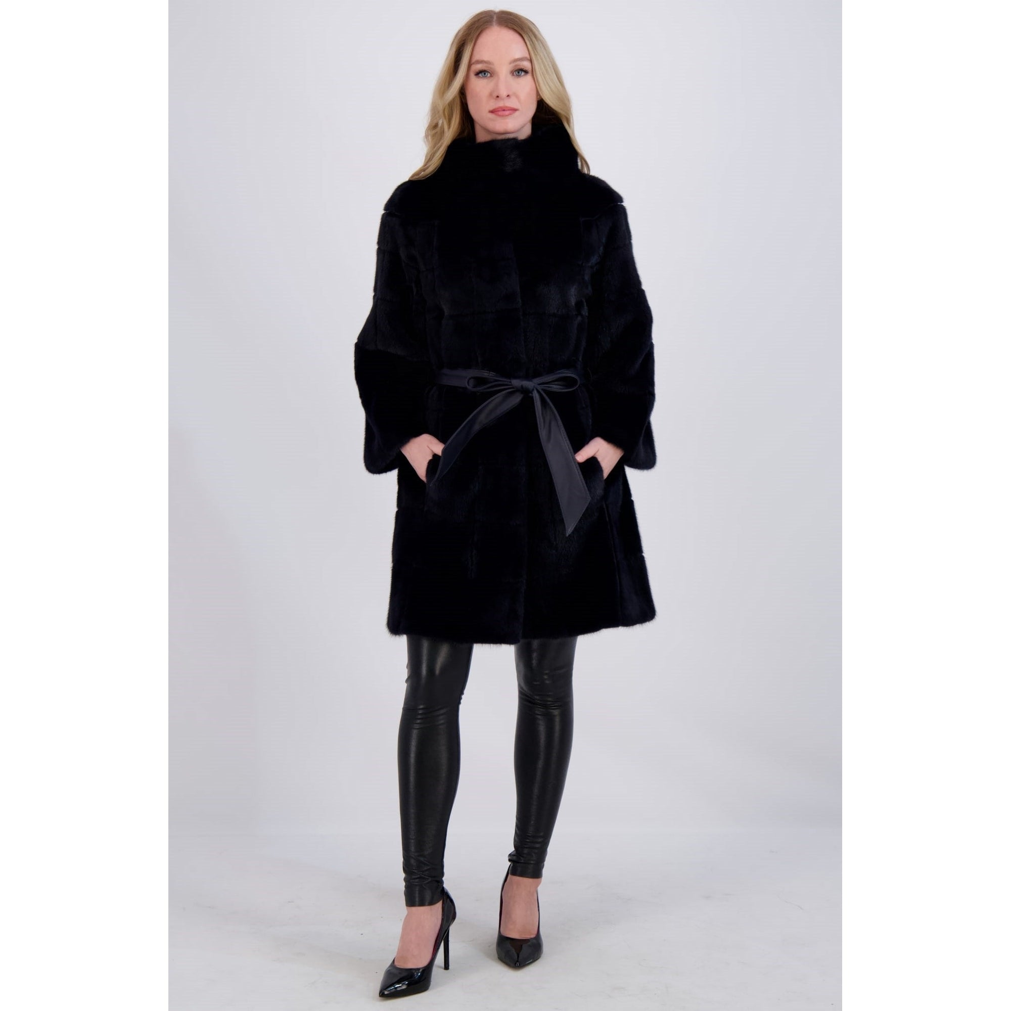 Women | Mink Jacket With Belt | Navy