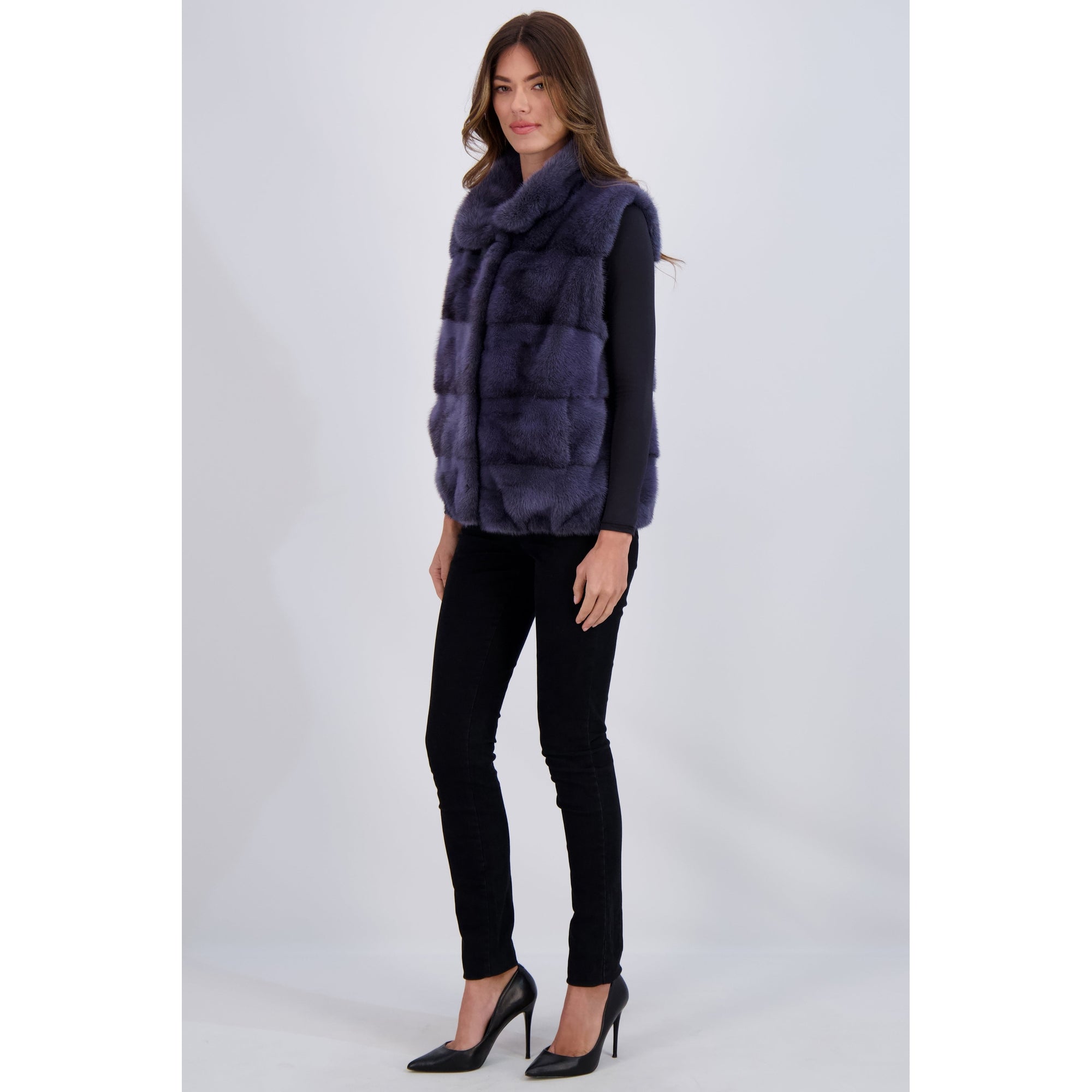 Women | Mink Vest | Blue Gray Cross