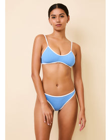 Rachel Ribbed Bikini Bottom x Optic White | Marina Blue