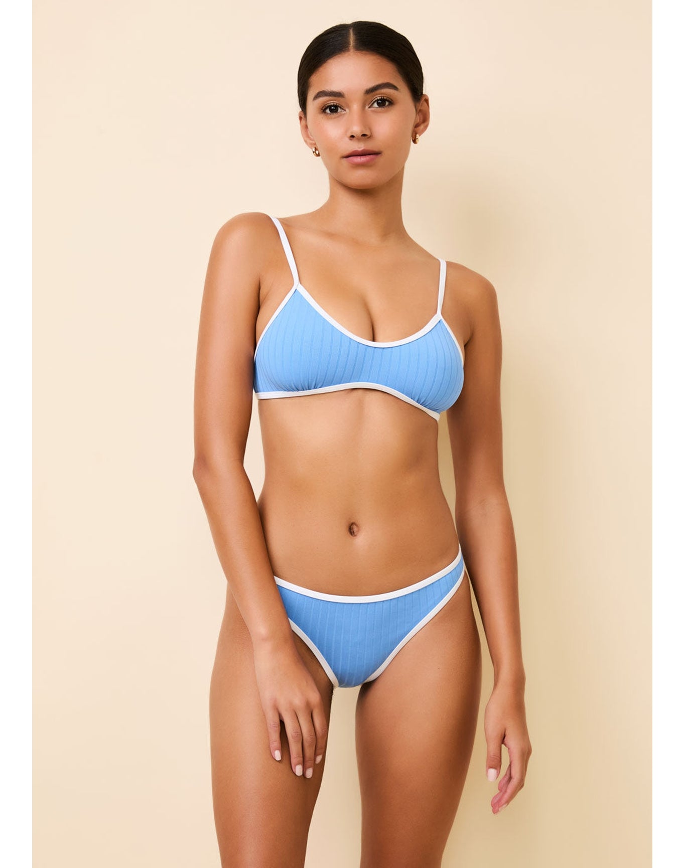 Rachel Ribbed Bikini Bottom x Optic White | Marina Blue