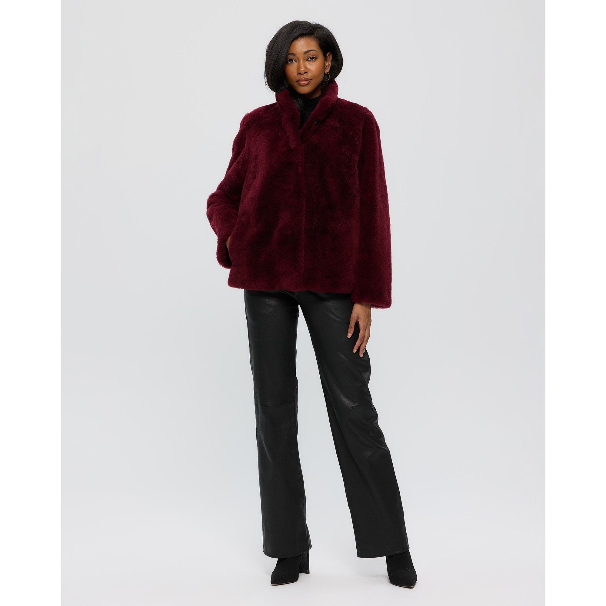 Women | Sheared Cashmere Goat Jacket | Burgundy