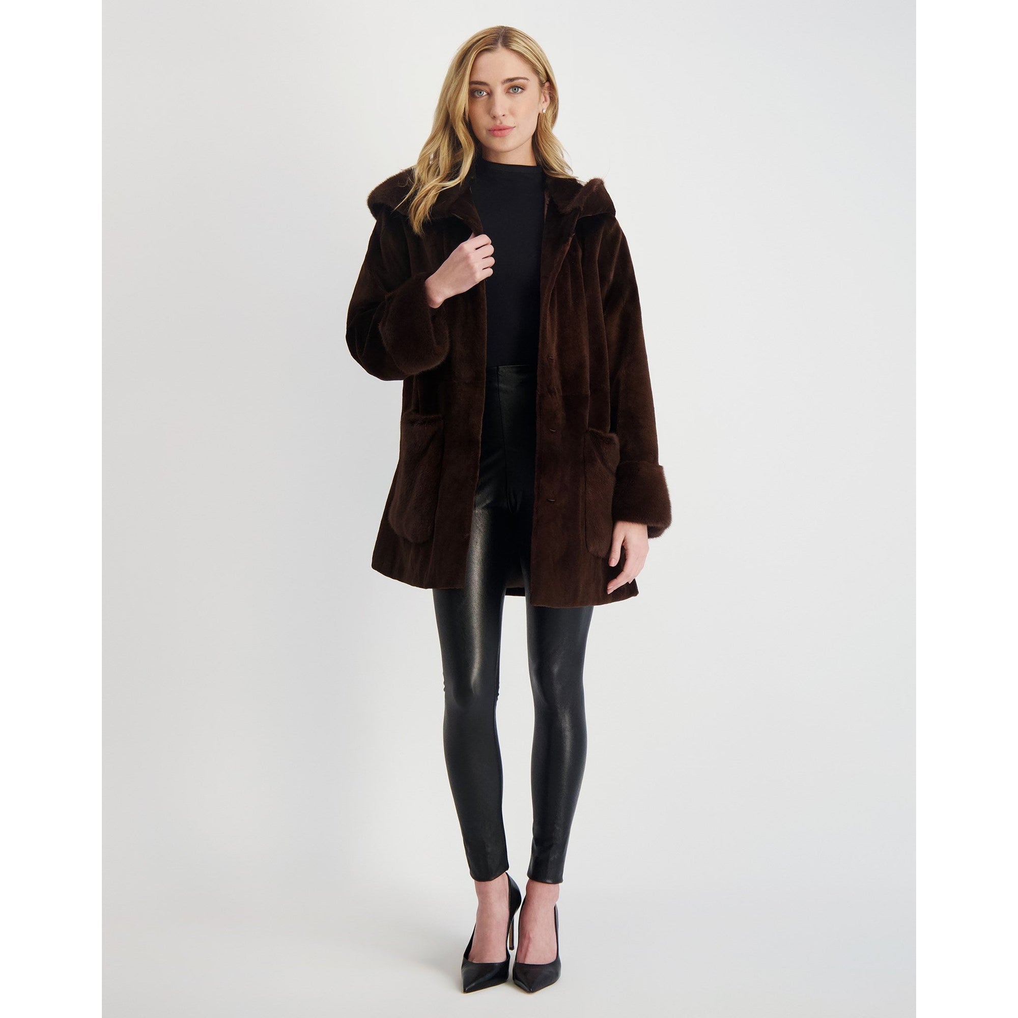 Women | Sheared Mink Parka | Chocolate