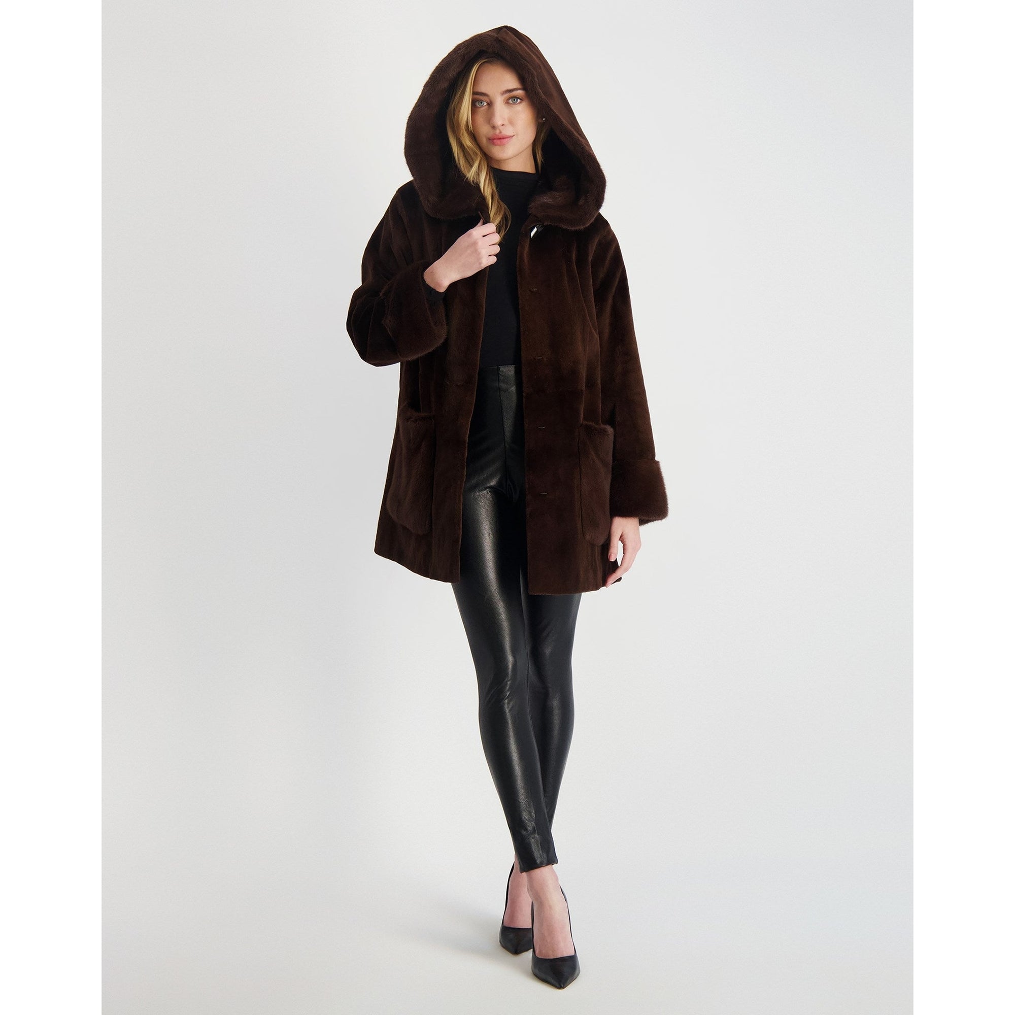 Women | Sheared Mink Parka | Chocolate