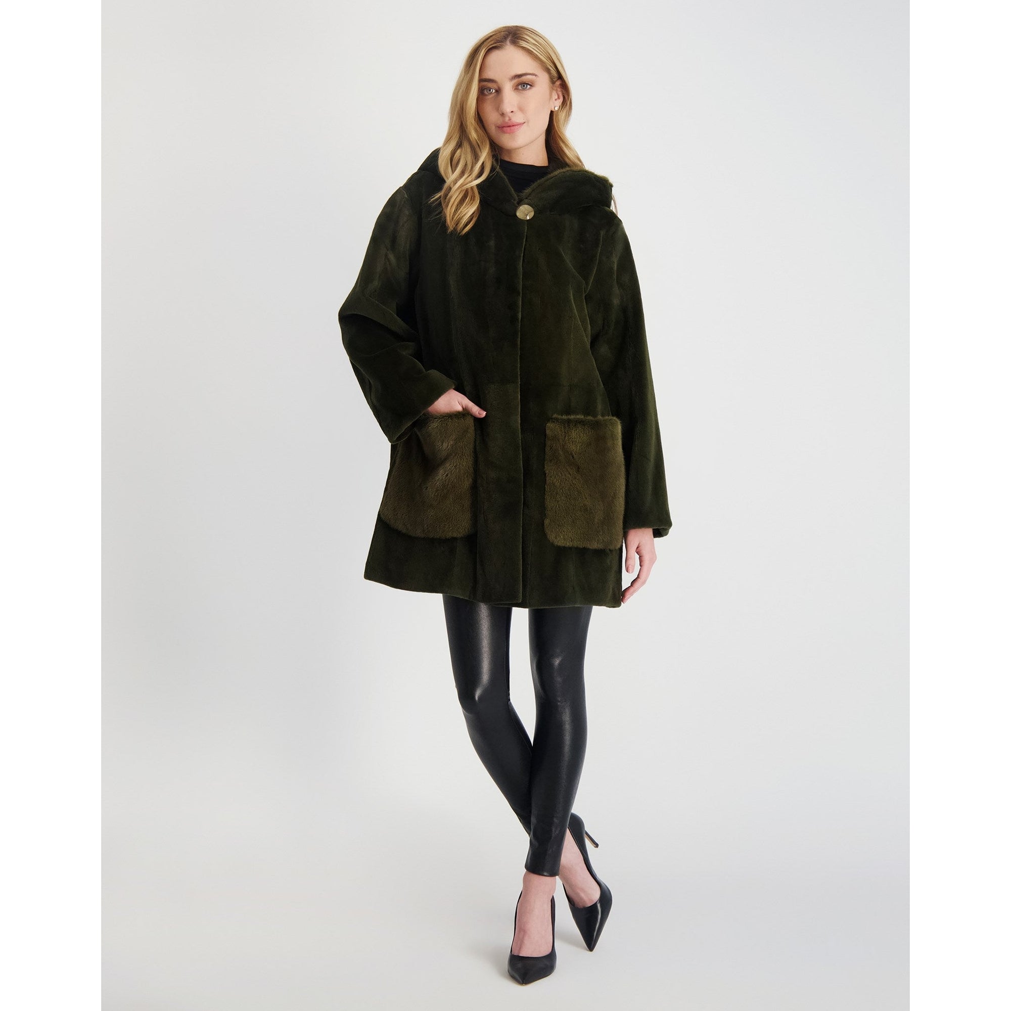 Women | Sheared Mink Parka | Olive Green