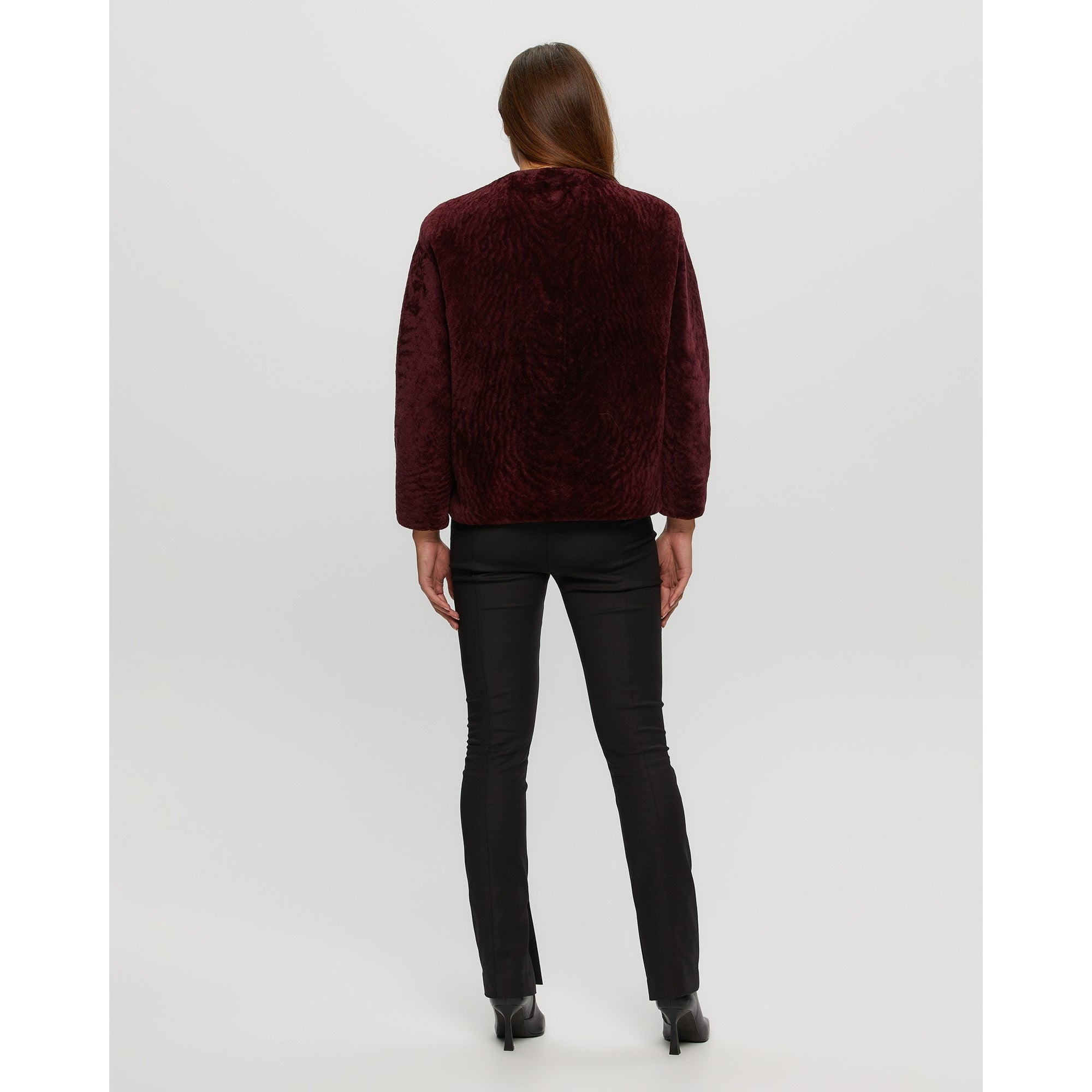 Women | Textured Shearling Lamb Jacket | Merlot