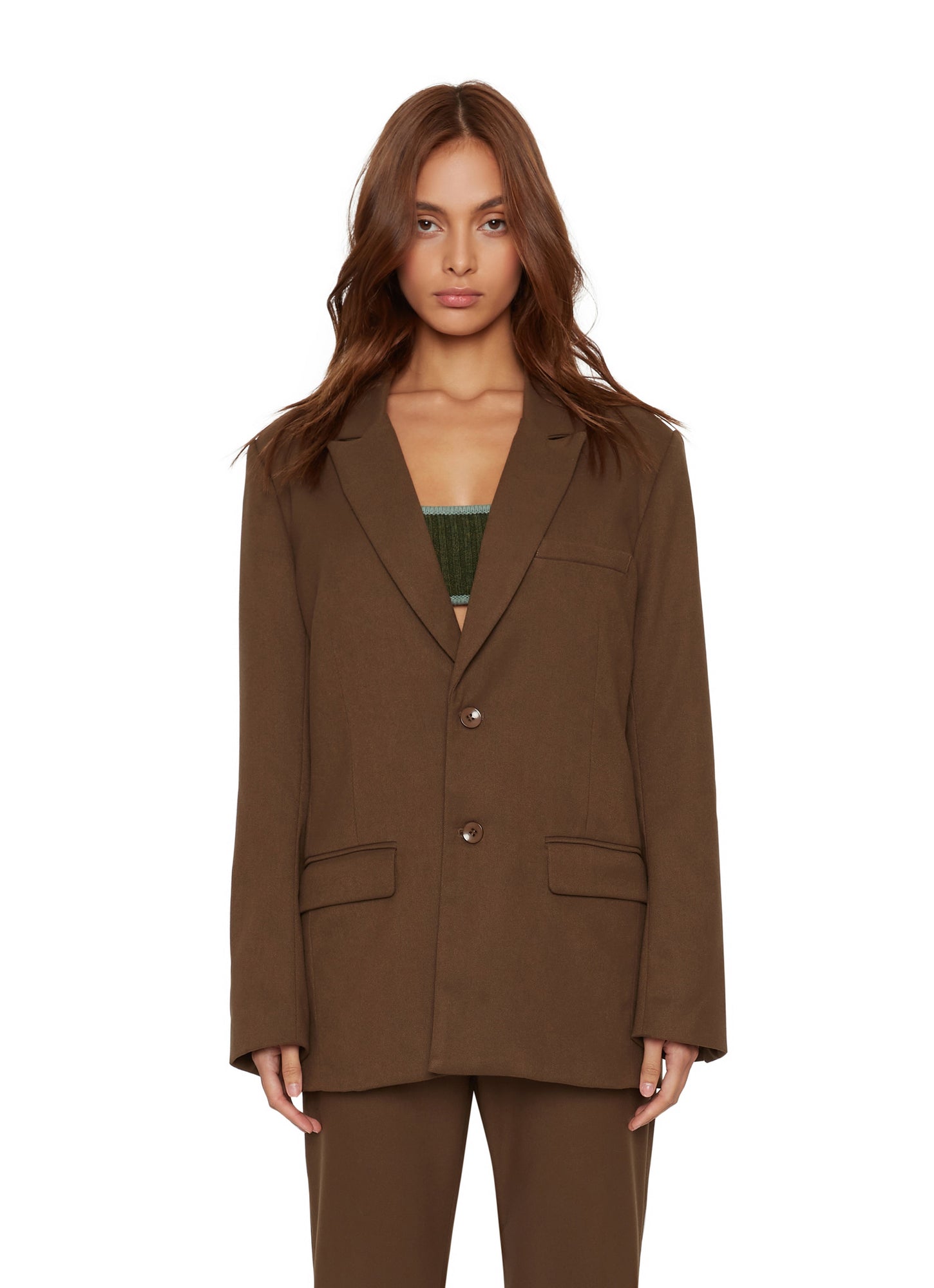 Womens | Wool Oversized Blazer | Brown