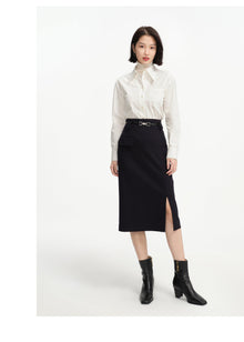 Wool Midi Skirt | Navy