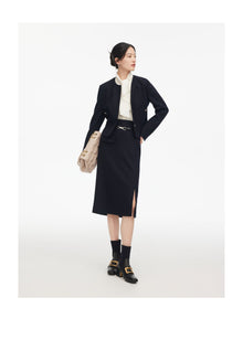 Wool Midi Skirt | Navy