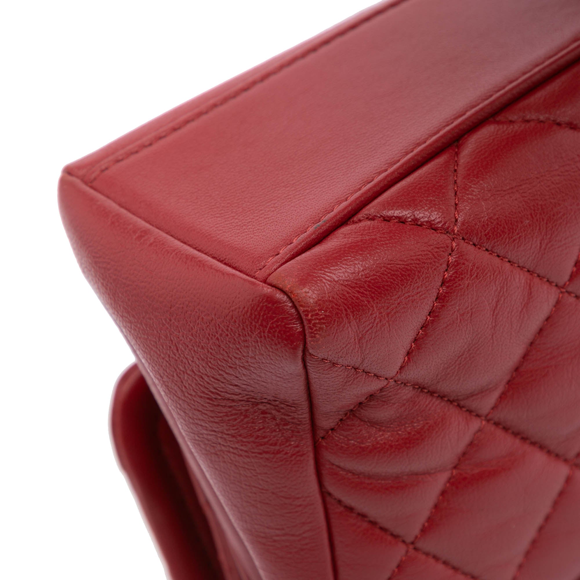 Chanel | Pre-Owned Small Quilted Lambskin Chain Link Flap | Red