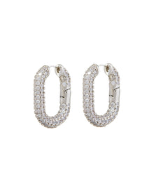 XL Pave Chain Link Hoops - Silver | Plated Silver