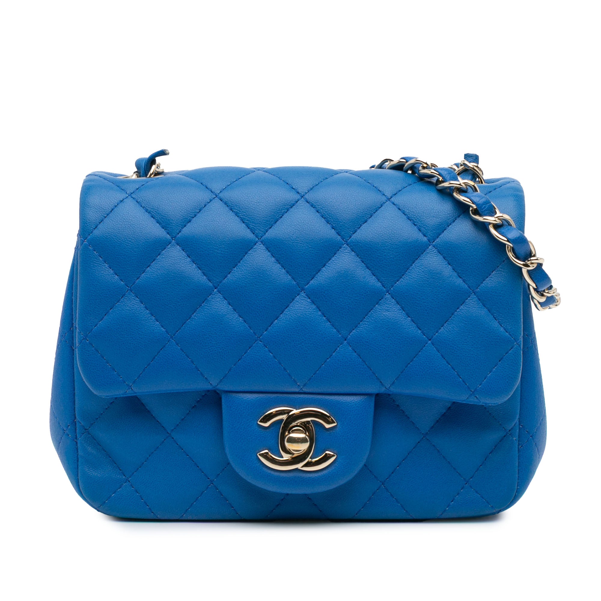 Chanel | Pre-Owned Mini Square Classic Lambskin Single Flap | Blue