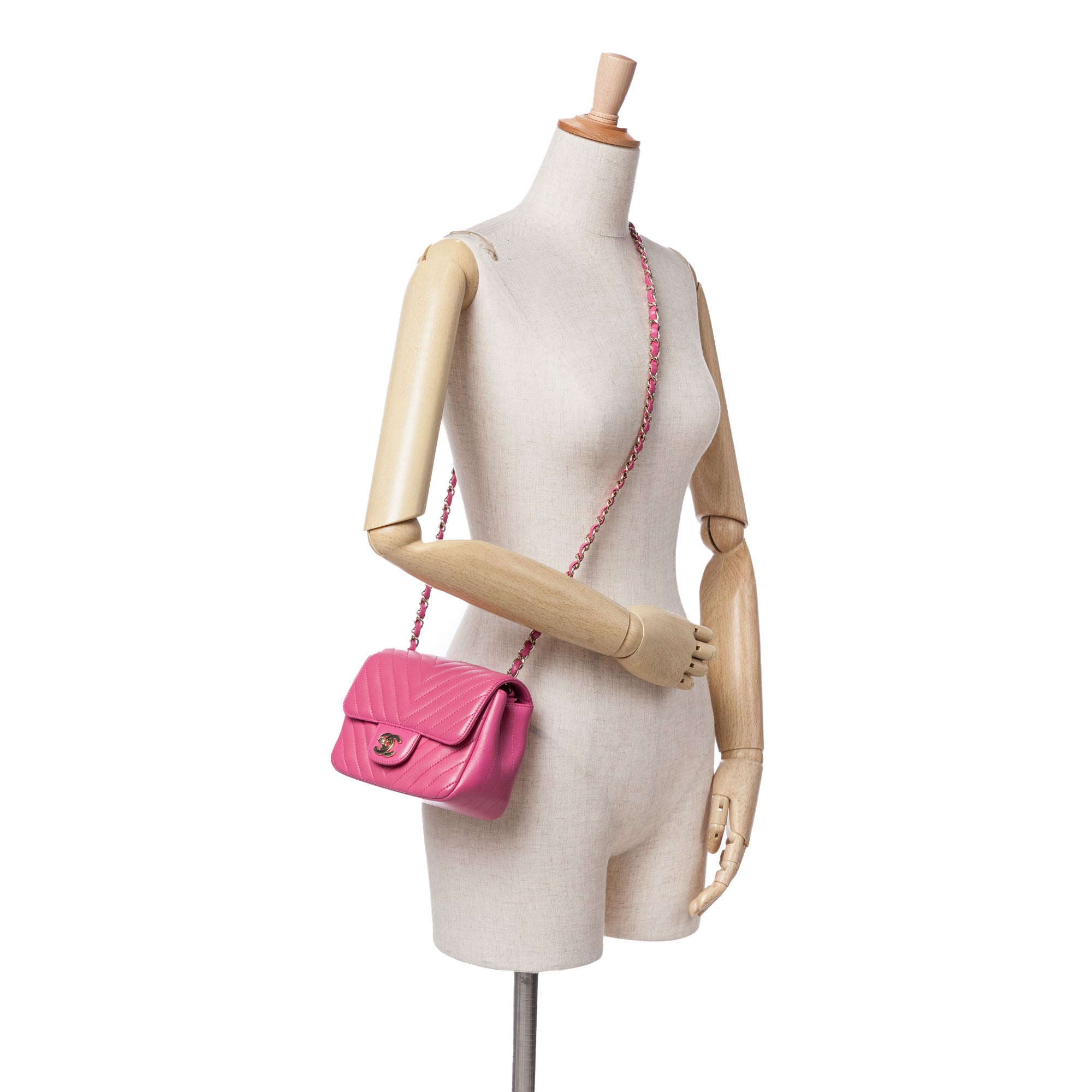 Chanel | Pre-Owned Mini Square Classic Chevron Lambskin Single Flap - I | Pink