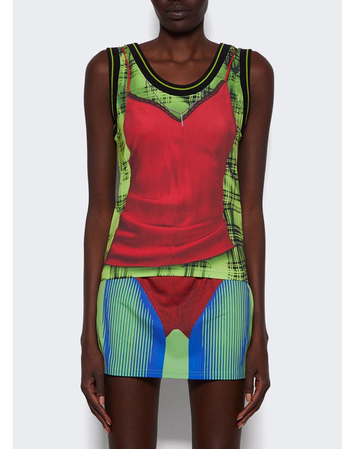 Y/Project | Women | Jean Paul Gaultier Trompe-l'oeil Lingerie Tank Top | Red x Green