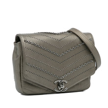 Chanel | Pre-Owned Mini Embellished Calfskin Chevron Square Envelop Flap | Gray