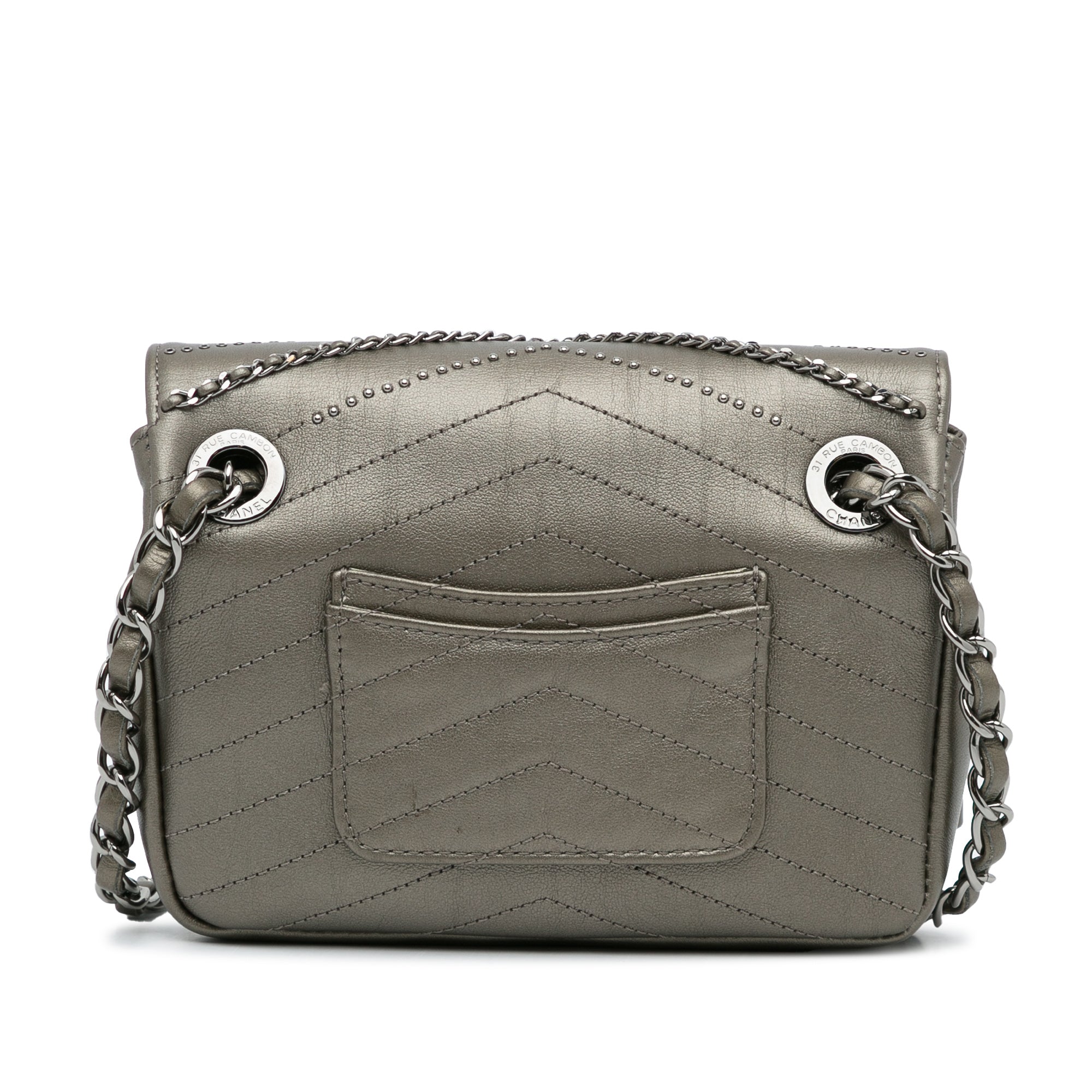 Chanel | Pre-Owned Mini Embellished Calfskin Chevron Square Envelop Flap | Gray