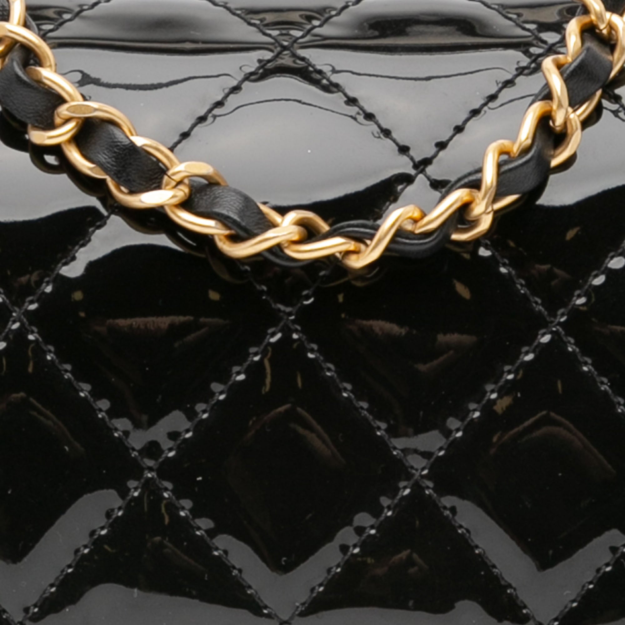 Chanel | Pre-Owned Mini Square Classic Patent Single Flap with Golden Chain Shoulder Strap | Black