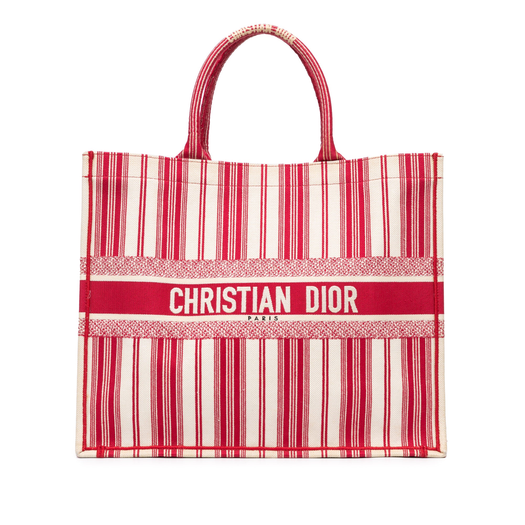 Dior | Pre-Owned Large Striped Book Tote | Red