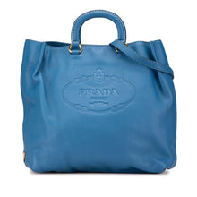 Prada | Pre-Owned Vitello Daino Canapa Open Convertible Tote | Blue