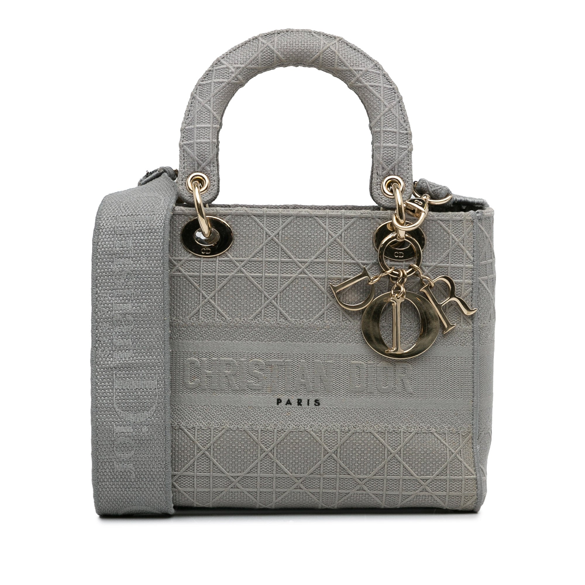 Dior | Pre-Owned Medium Canvas Cannage Lady D Lite - II | Gray/Light Gray