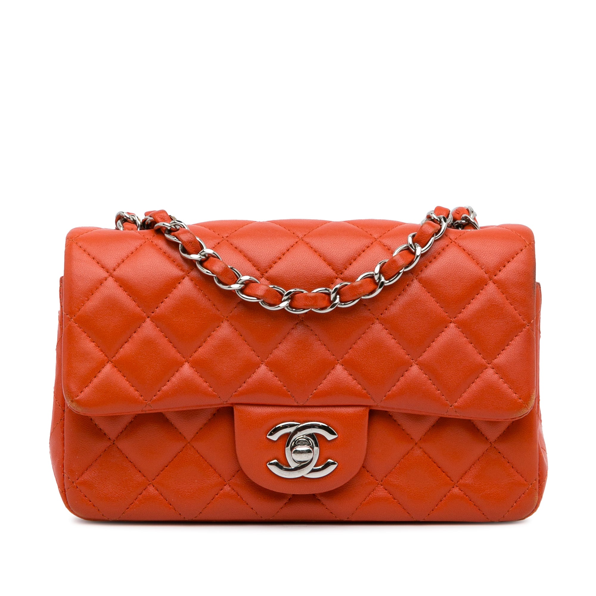 Chanel | Pre-Owned Mini Rectangular Classic Lambskin Single Flap | Orange