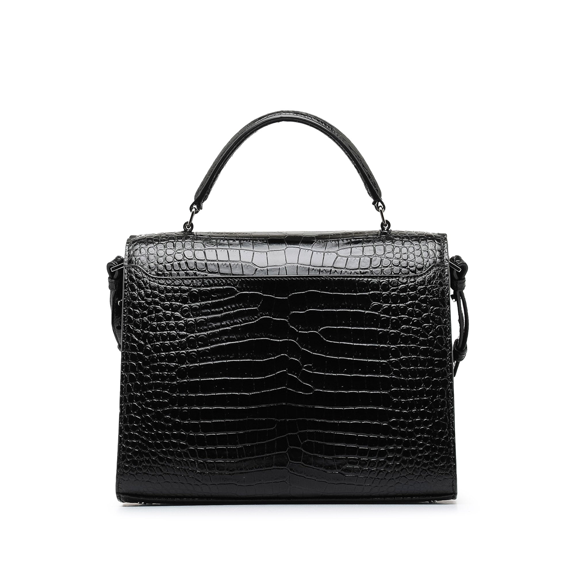 Saint Laurent | Pre-Owned Medium Crocodile Embossed Cassandra Top Handle Bag | Black