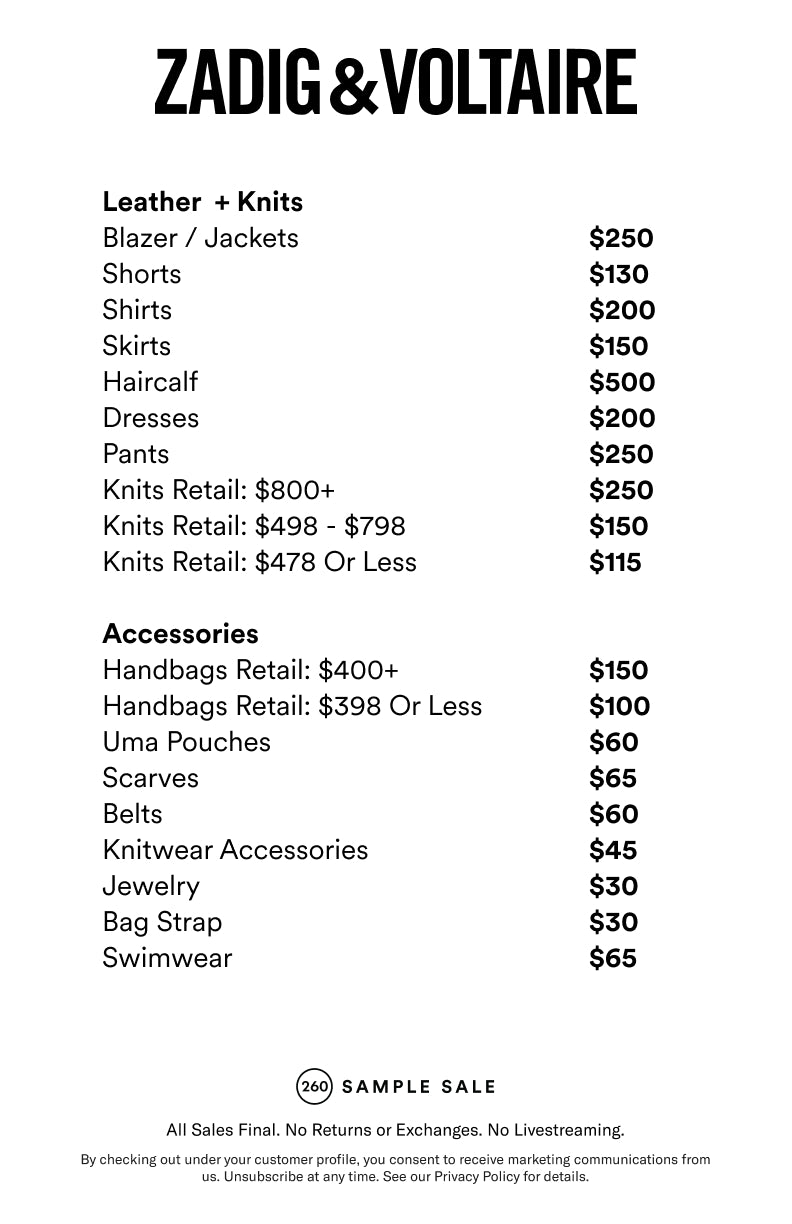 Price table