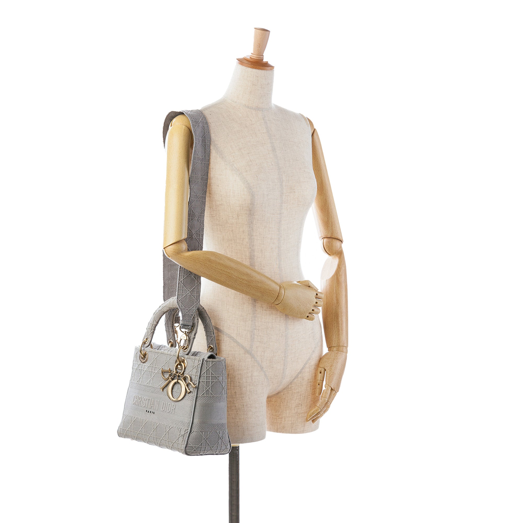 Dior | Pre-Owned Medium Canvas Cannage Lady D Lite - III | Gray/Light Gray