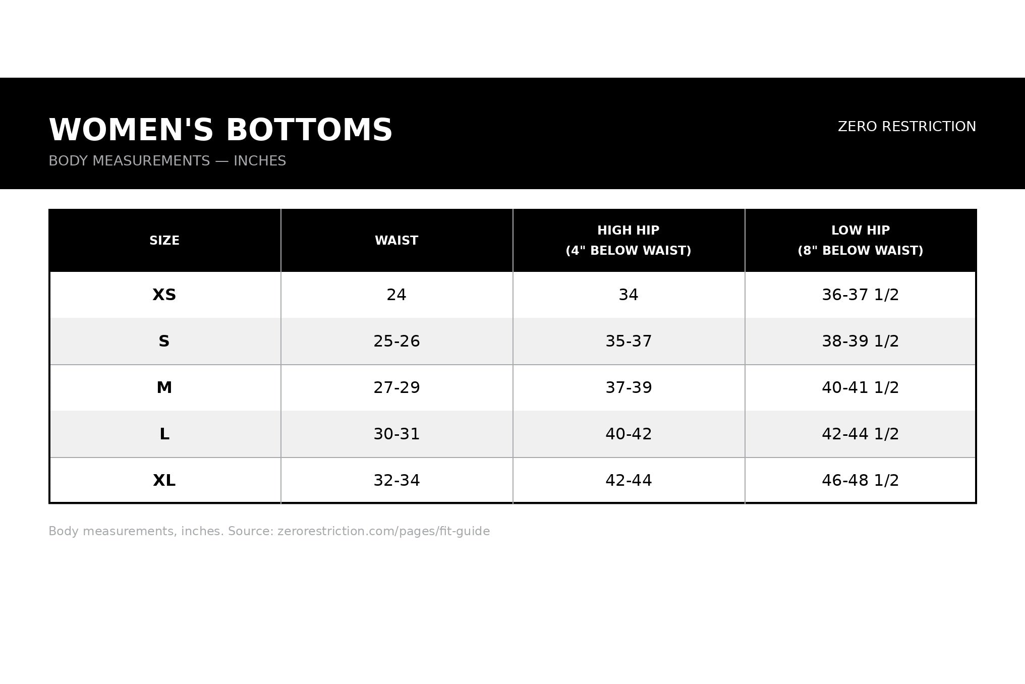 Product size guide