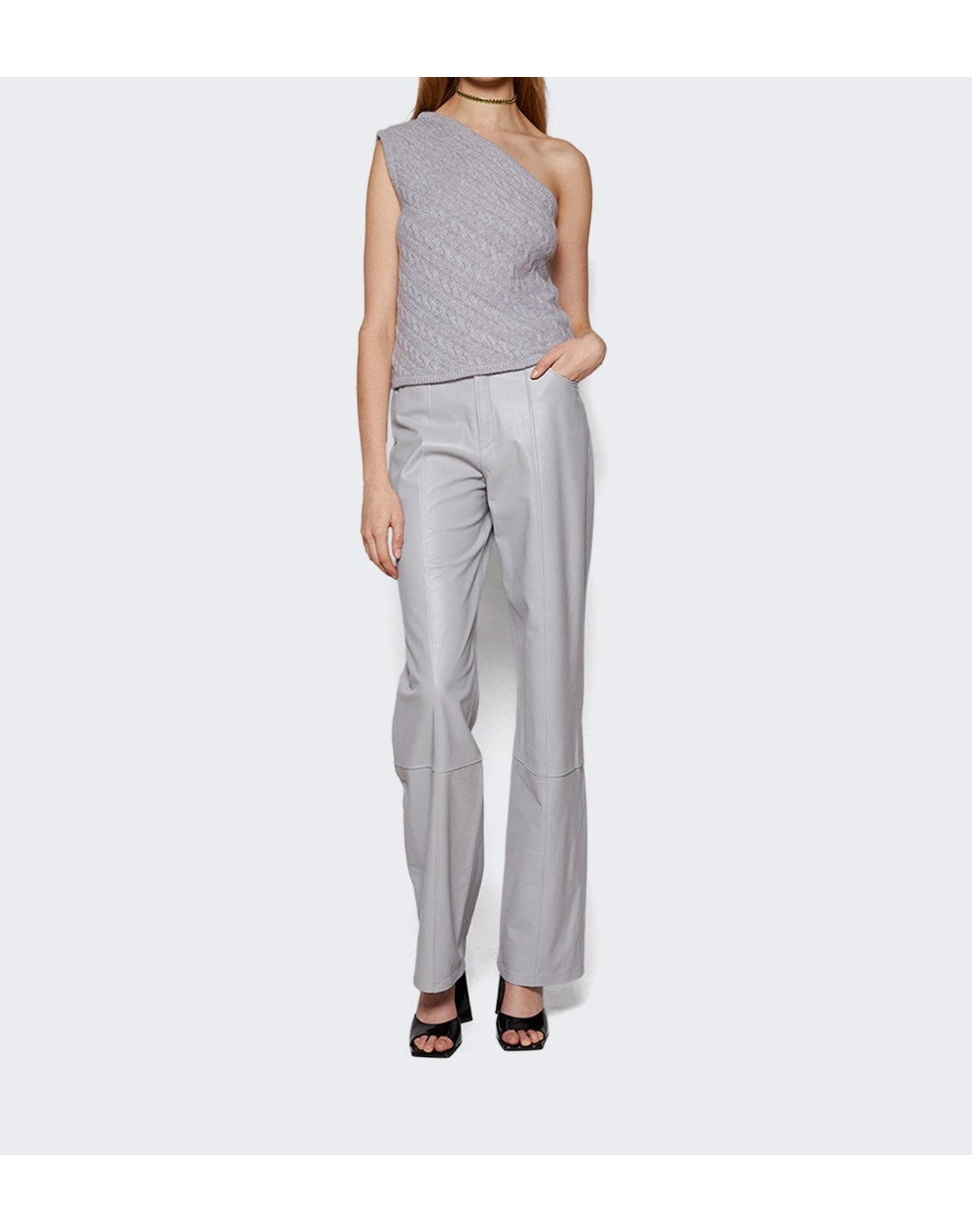 Zeynep Arçay | Women | High Waisted Leather Pants | Grey