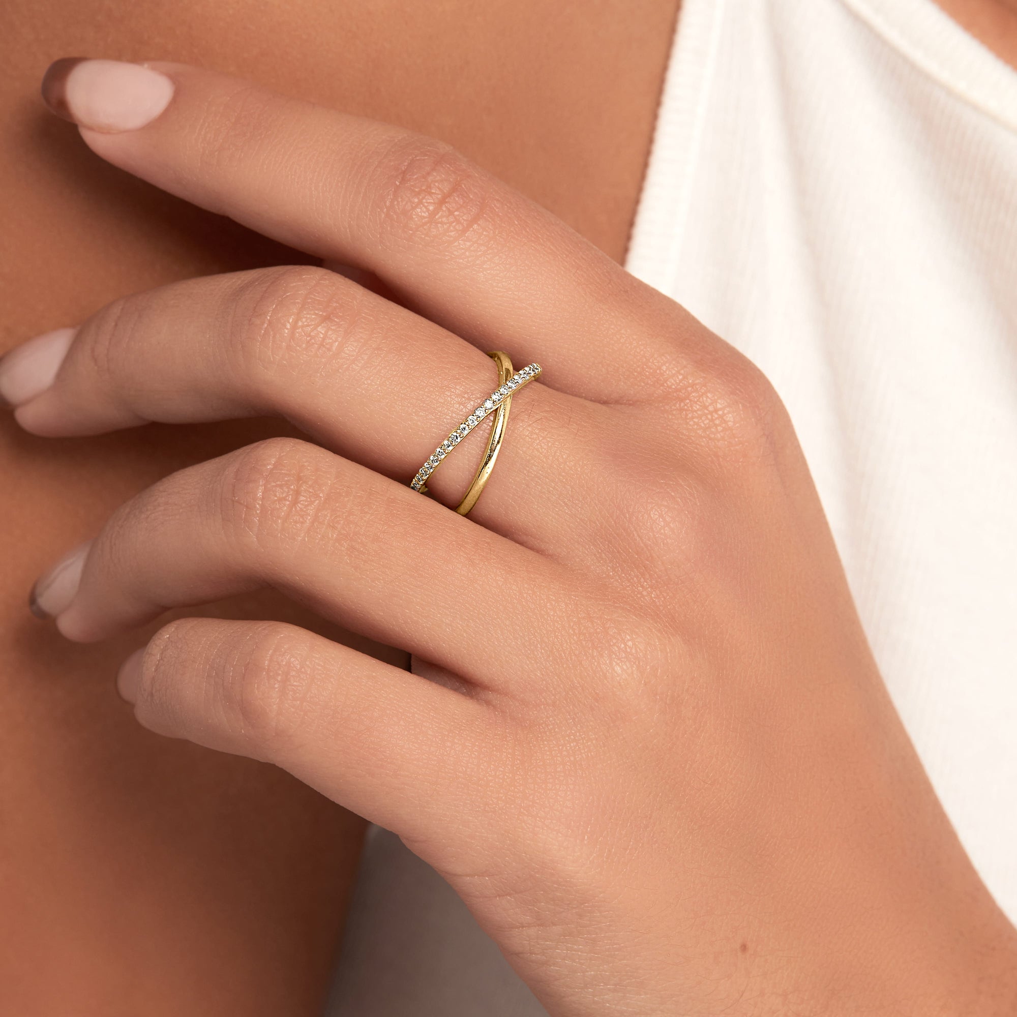 Womens | 14K Solid Yellow Gold | Interlocking Ring | 0.338 CTW Diamonds
