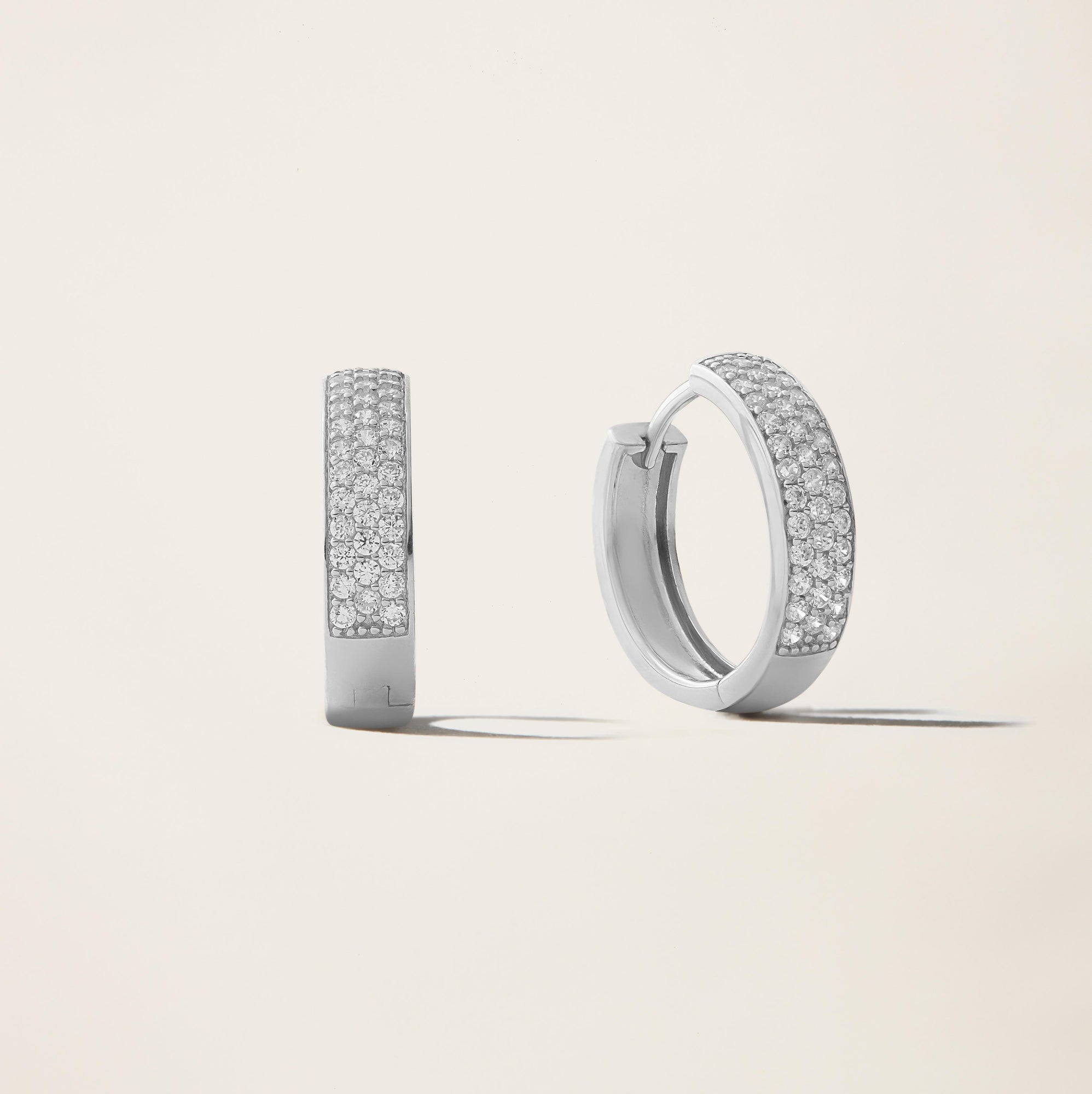 Womens | 14K Solid White Gold | Micro Pave Huggie Earrings | 0.50 CTW Diamonds
