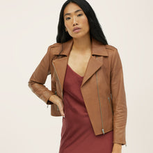 Womens | Lou Lightweight Lambskin Leather Jacket | Cognac