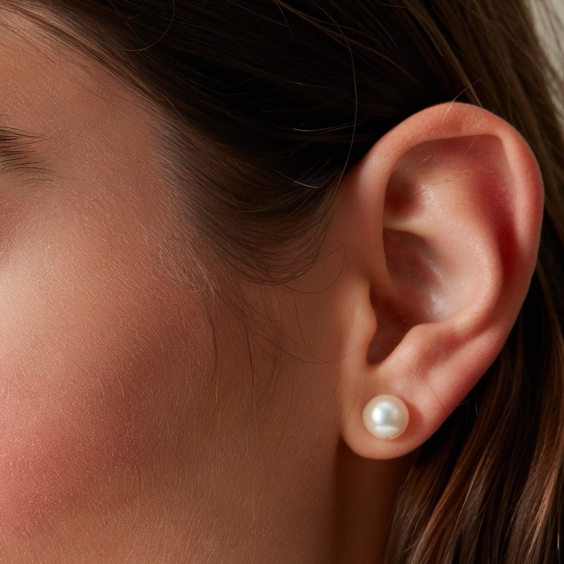 Womens | 14K Solid Yellow Gold | Classic Pearl Studs 7mm | Freshwater Pearls