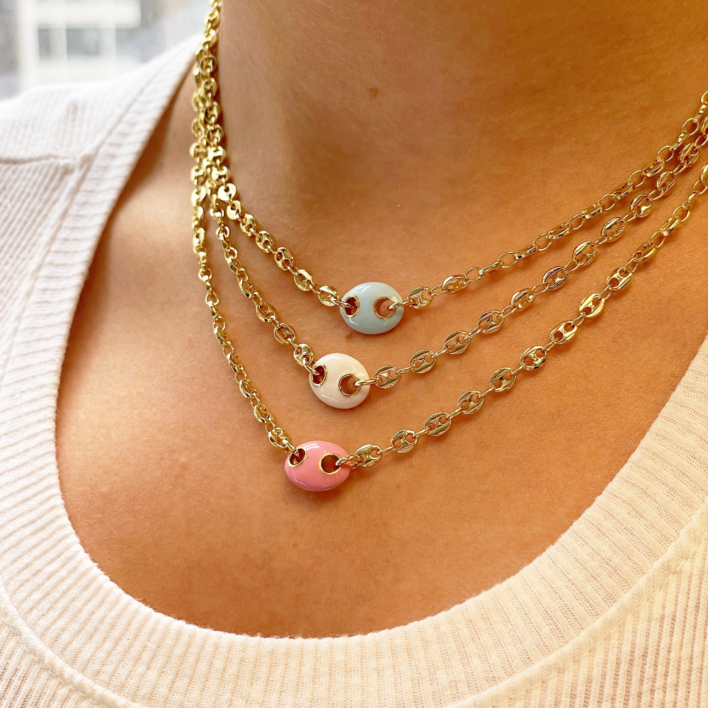 The Pink Enamel Mariner Chain Necklace | 18K Yellow Gold-Plated